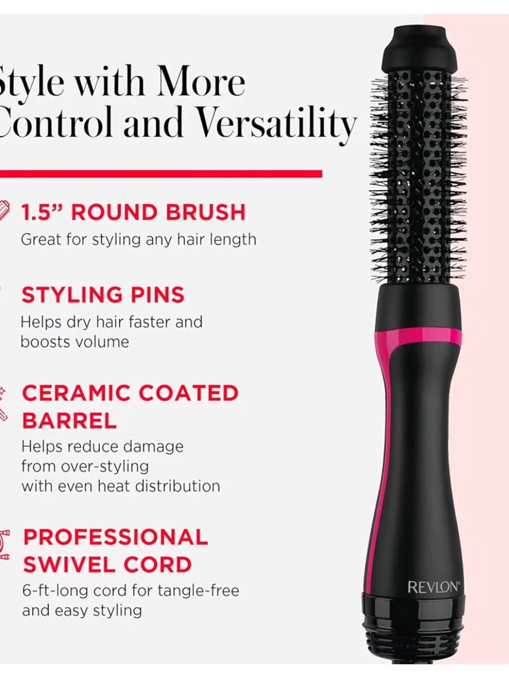 Revlon Black and Pink 1.5" Ceramic Round Hot Air Brush